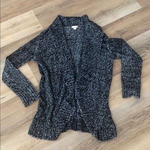 Black heathered shawl collar open front cardigan